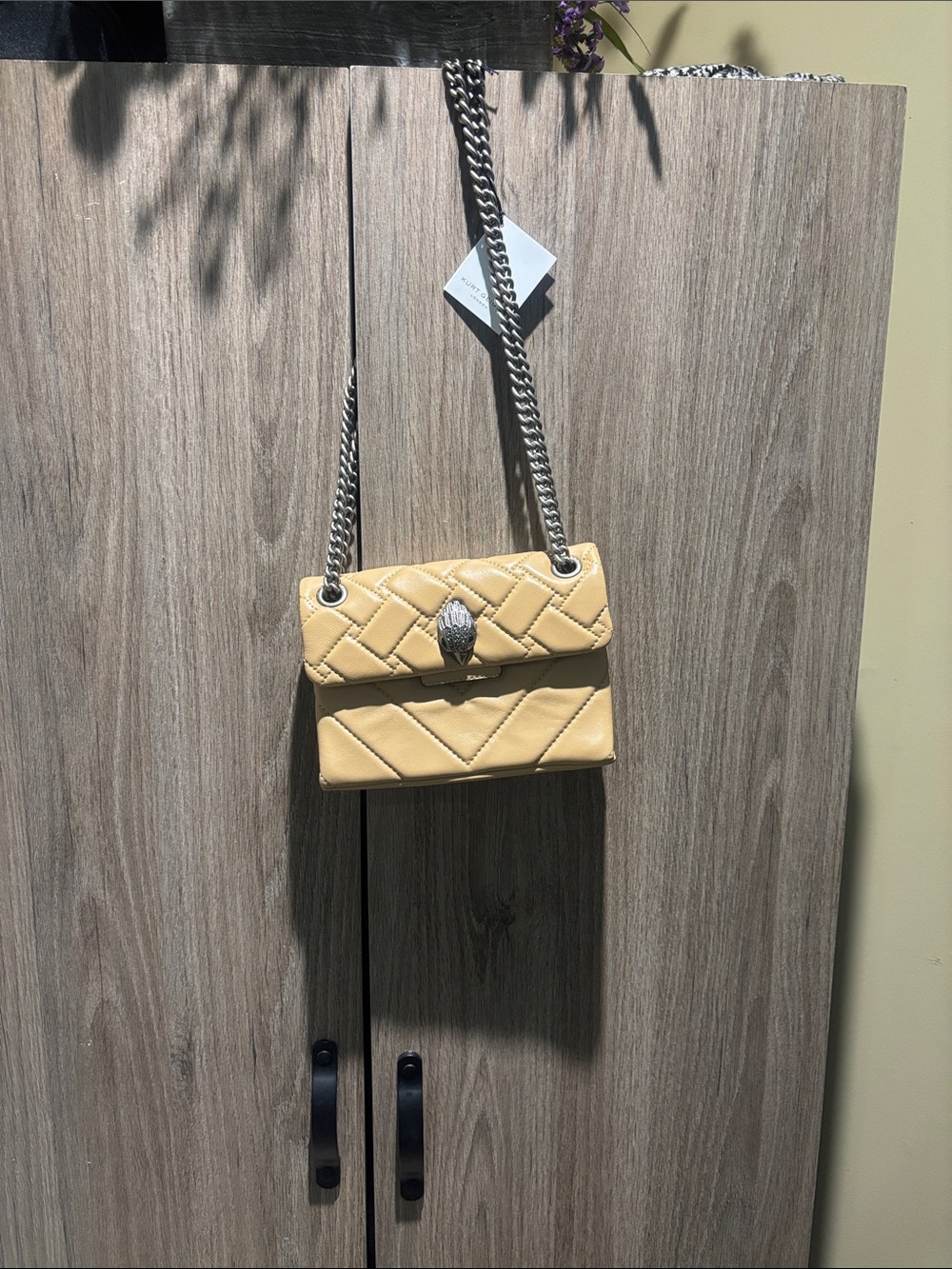 Kurt Geiger Pale Yellow Quilted Crossbody with Silver Chain